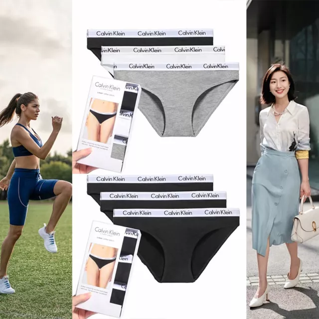 3 Pack Calvin Klein Ladies Bikini Briefs Underwear Womans Knickers Panties UK