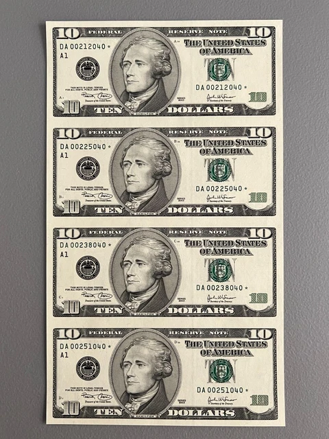 $10 2003 A Star - 4 Note Uncut Sheet, Very Nice Example