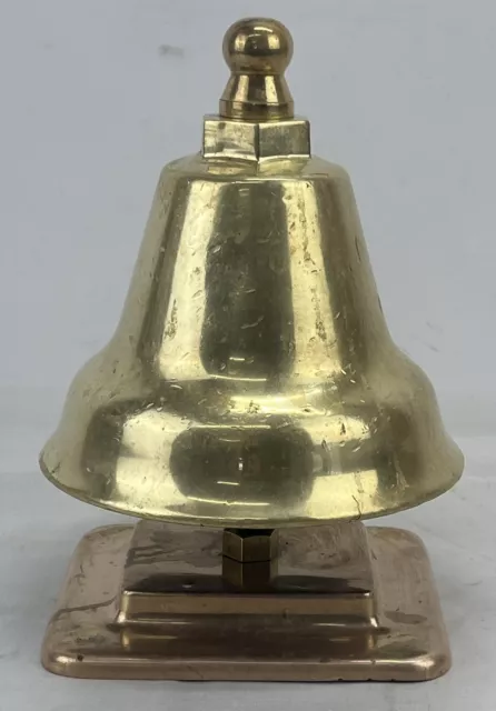 LARGE VINTAGE FIRE DEPARTMENT RINGSIDE SOLID HEAVY BRASS BELL  With Stand