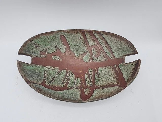 Studio Pottery Footed Boat Bowl 9” X 6 1/4”