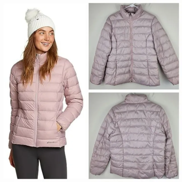 EDDIE BAUER EB650 Down Puffer Jacket Women L Pink Full Zip Light ...