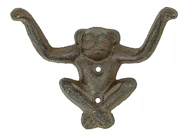 Monkey Double Wall Hook Cast Iron Coat Towel Key Hanger Rust Brown 5.75"