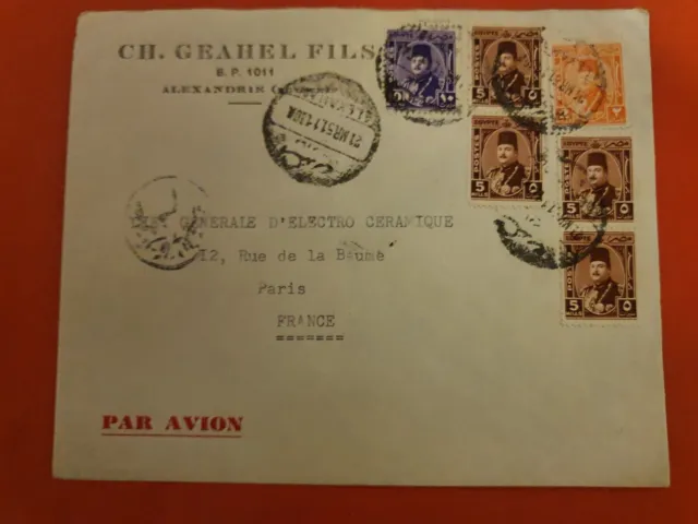 Egypte -  Enveloppe commerciale de Alexandrie pour Paris en 1951 - D 120