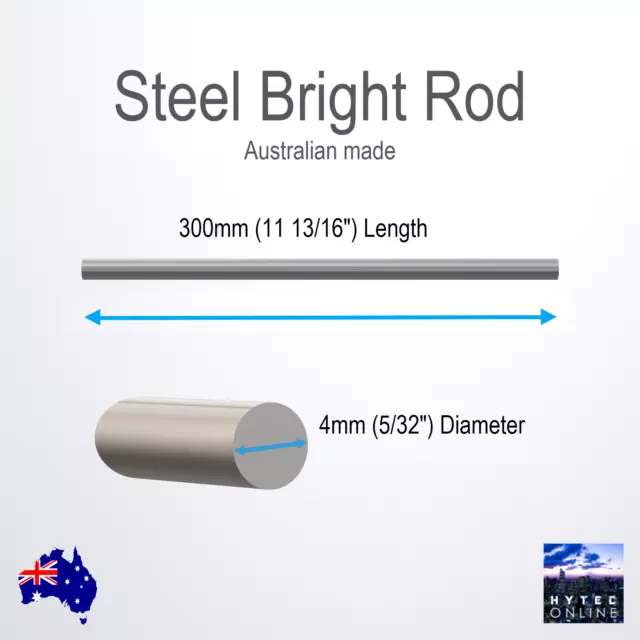 Steel Solid Rod Bright Steel Round Bar 4mm dia x 300mm Length HYTEC AUST MADE