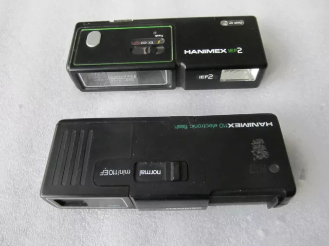 2 Vintage 1970's/80's HANIMEX 110 cartridge film cameras, mini 110 EF, IEF2