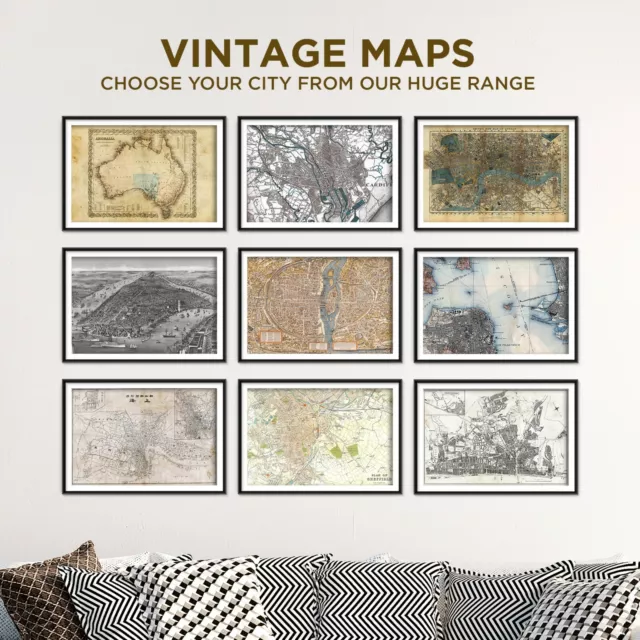 Vintage Maps - All Cities Available - Poster Print Art Old Street Map City Town