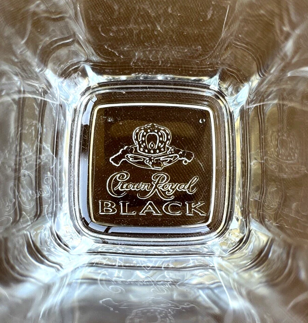 Crown Royal BLACK, Square Rocks Glass, Embossed Logo on Base, 3 3/4" Tall