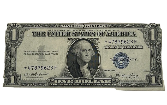 Series 1935 E Blue Seal $1.00 One Dollar Silver Certificate Star Note Crisp 10