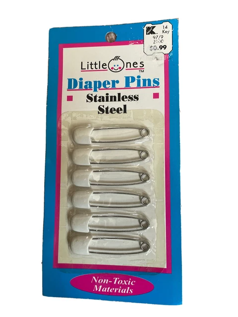 Paquete de 6 alfileres de pañales de acero inoxidable vintage Little Ones RN42000 Orignal K Mart