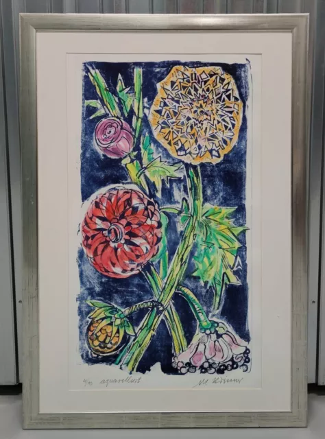 Monotypie Blumenblüten Aquarelliert Michaela KRINNER 1915 - 2006 2