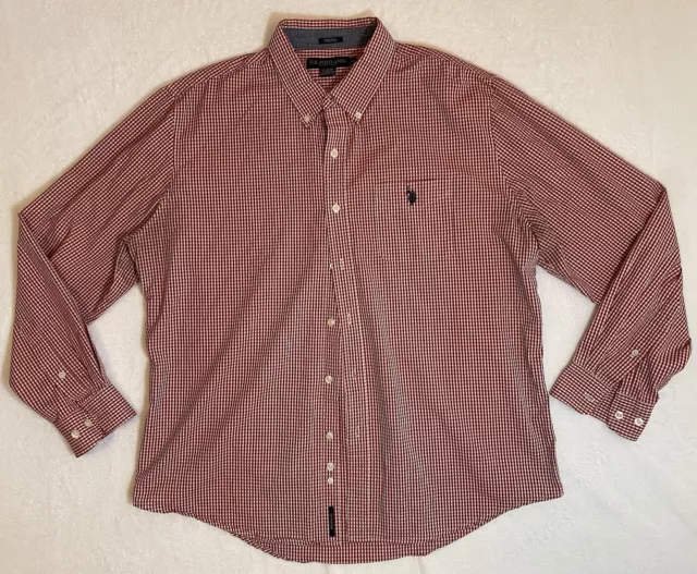 US Polo Assn Size XL Red Gingham Long Sleeve Button Down Shirt Stretch