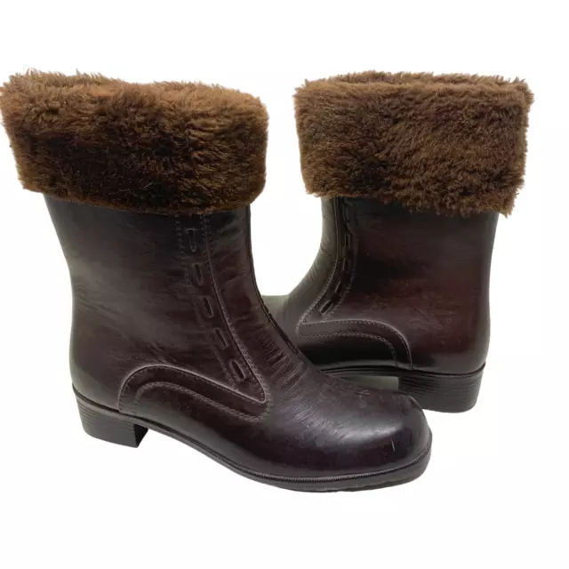 Vintage Fleece Lined Rubber Rain Boots Womens Sz 8 Brown Waterproof Made in USA