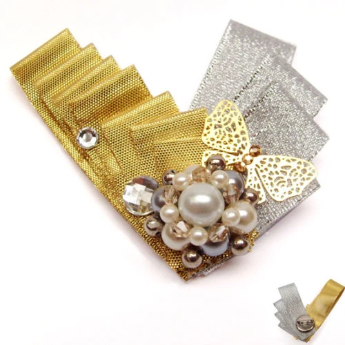 Broche Fantaisie Gris Argenté Perles Et Strass - Idée Cadeau Tricot - Accessoire Femme