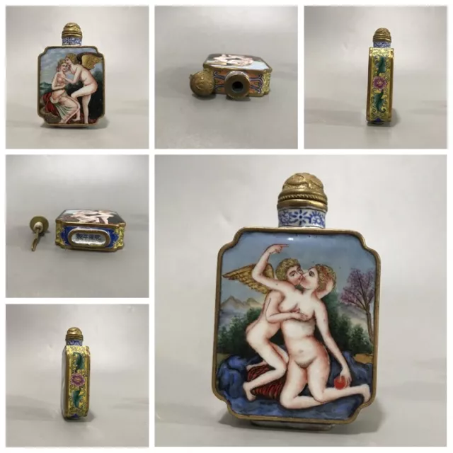 Chinese Old Beijing Cloisonne Snuff Bottle Enamel Painted Bottles Gifts Angel