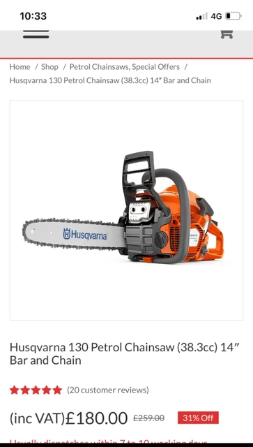 BRAND NEW HUSQVARNA chainsaw 130 180.00 PicClick UK