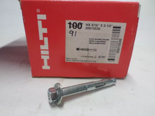 91 PCS 5/16" x 2-1/2" Hilti Sleeve Masonry Anchors NEW