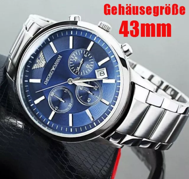 EMPORIO ARMANI HERREN Armbanduhr AR2448 Renato Silber Blau Chrono Neu