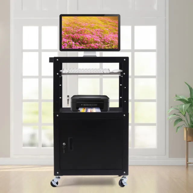 Portable Rolling Computer Desk With Cabinet Laptop Work Desk Height Adjustable