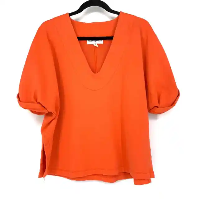 Mara Hoffman Top Women's Size Small Full Circle Breanne Sweatshirt V-Neck Orange