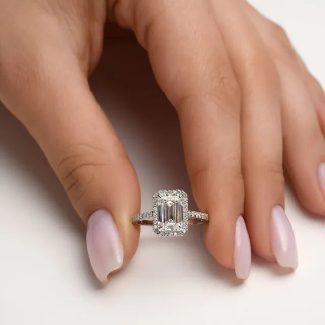 Engagement Diamond Ring Emerald Cut 1.77 Carat IGI GIA Lab Grown 14K White Gold