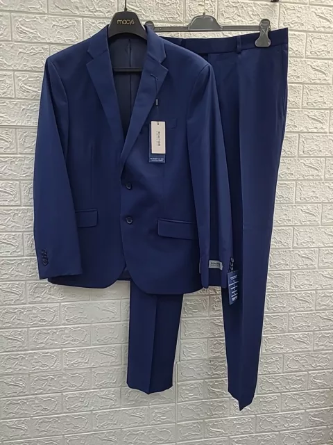 New Reaction Kenneth Cole Ready Flex Slim Fit Suit Blue Sz 40 Short 33 X 32