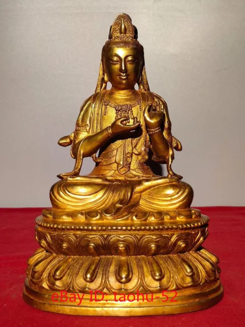 9.4“Old Chinese antiques bronze gilt Guanyin Bodhisattva Buddha  statue