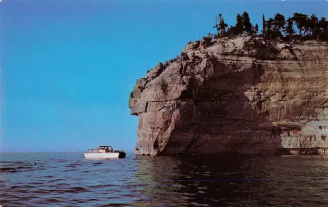 Postcard Pictured Rocks Indian Head Rock Near Munising Michigan Upper Peninsula