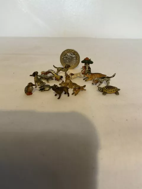 Antike Kalt Bemalte Bronze Gruppe Miniatur Kleine Tiere X 14 2