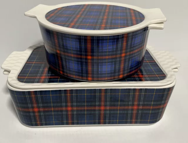 Grace's Pantry Plaid Casserole Dishes Bakers Round Rectangle Set of 2