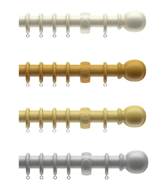 28mm  Wooden curtain Pole Set, includes Brackets, Ball Finials, Rings