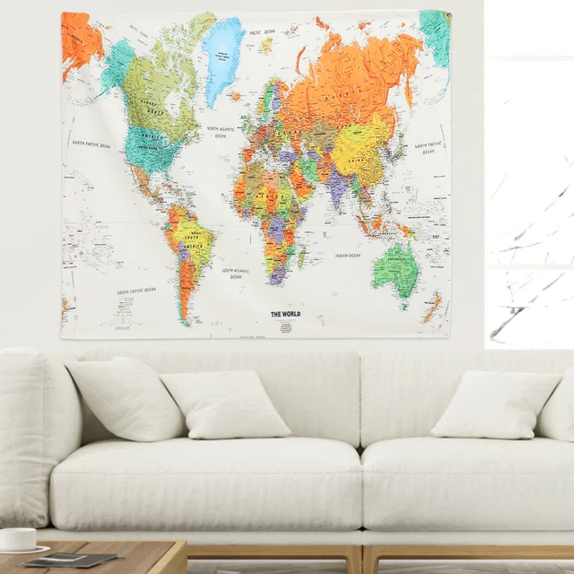 100X70CM CARTA GEOGRAFICA Arazzo, Colorato Mappa Del Mondo Arazzi Occidentale Fa EUR 23,76