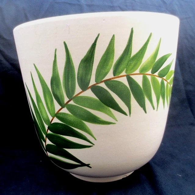 ELCHINGER - Cache-pot/ Vase en céramique blanche et verte - 1960.