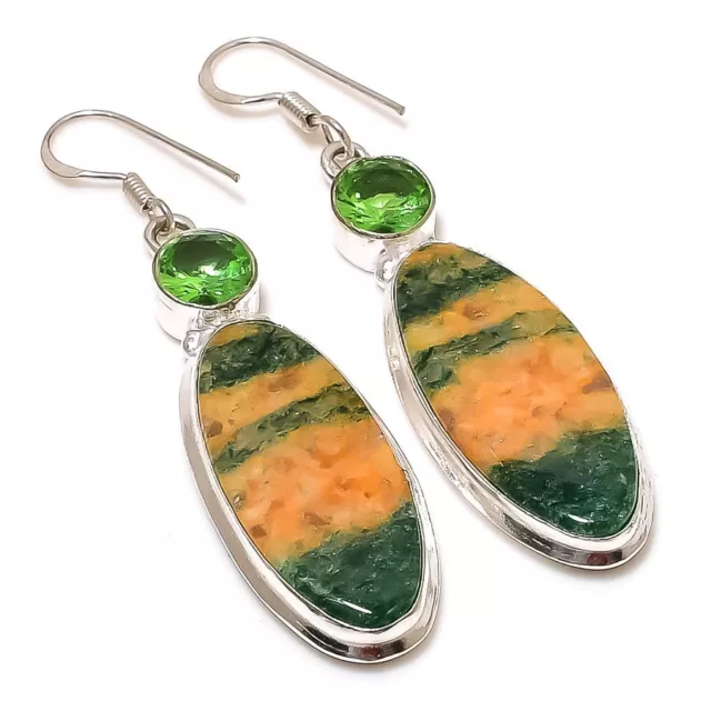 Green Aventurine, Tsavorite 925 Sterling Silver Jewelry Earring 2.44 " M556