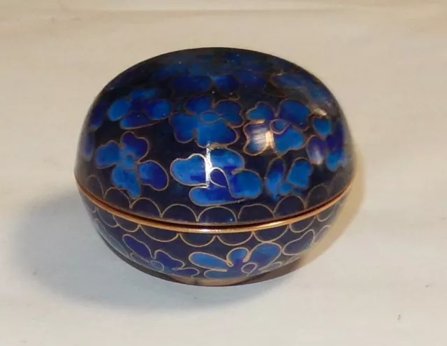Small Chinese Cloisonne Royal Blue Enamel Floral Design Jar Bowl Box