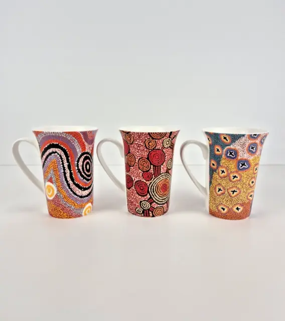 Alperstein Designs Bone China Ruth Napaljarri Stewart Aboriginal Art Mugs X 3 GC