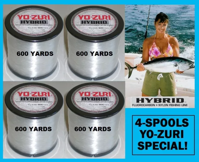 4 PACK YO-ZURI HYBRID Fluorocarbon Fishing Line 8lb/600yd CLEAR COLOR NEW!