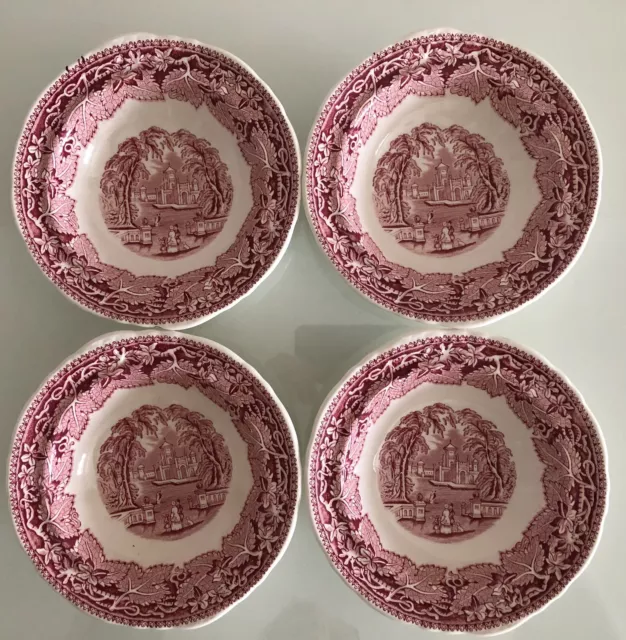 Mason's Pink Vista Rimmed Dessert/cereal Soup Bowls  16cm Diameter X4- Ironstone