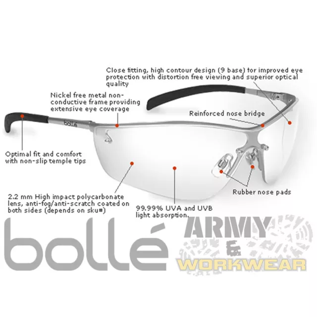 10 X Bolle Sillium Ficha de Seguridad Gafas Sol Ppe Ropa Trabajo Antirasguños 2