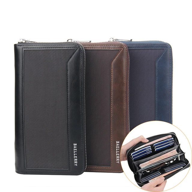 Mens Long Wallet Leather Checkbook Clutch Coin Purse Card Holder Phone Handbag