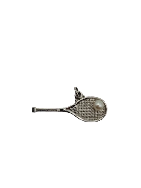 Unique Tennis Racquet with Faux Pearl Sterling Silver Antique Charm Pendant
