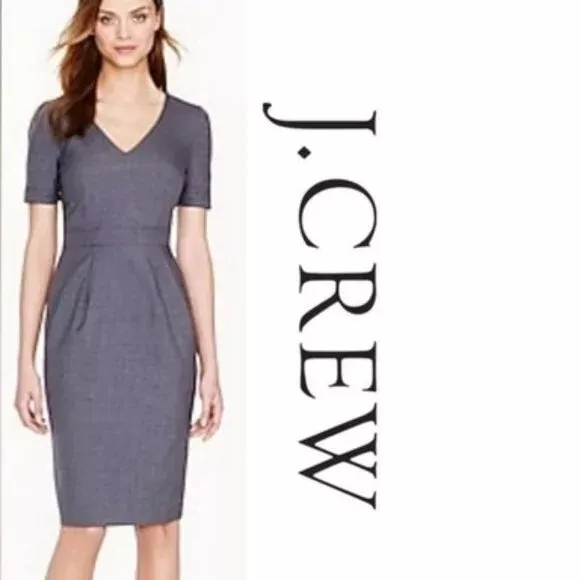 J.Crew Womens Memo Dress 0P Super 120s 100% Luxury Wool Sheath Grey Career
