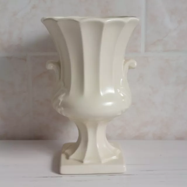 Dartmouth Pottery Urn Vase Cream Planter Square Base Vintage Art Deco H 18 cm
