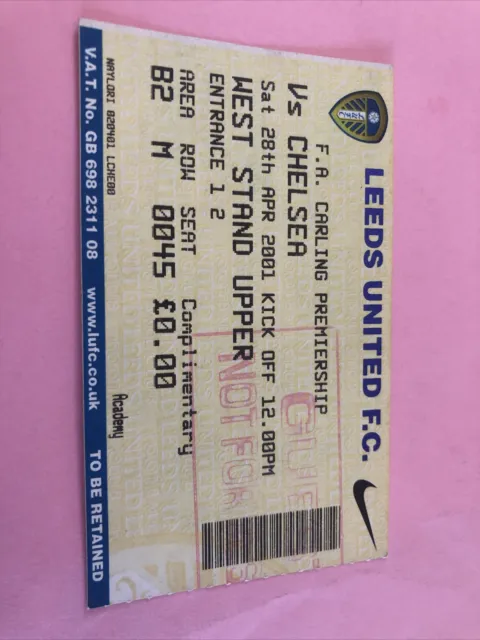 Leeds Utd V Chelsea League 28th Apr 2001…match  Ticket