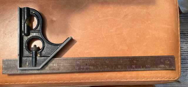 Vintage Combination Square 12 inch Ruler with Level Head. Made In USA