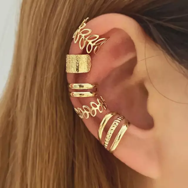 Gold Leaf 5 Piece Wrap Cuff Earring Set Fits One Ear