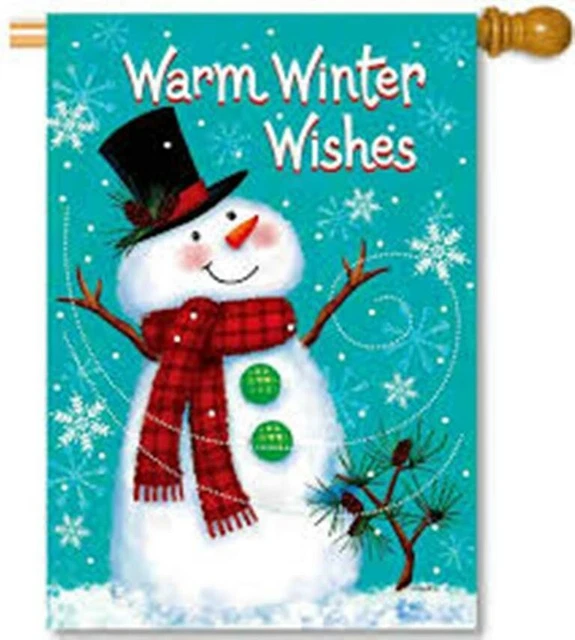 Warm Winter Wishes Snowman Christmas Garden Flag 12" x 18", Custom Decor 2 Sided