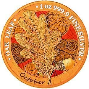 Germania 2019 5 Mark Oak Leaf - 12 Months Series - October 1 Oz silber Münze