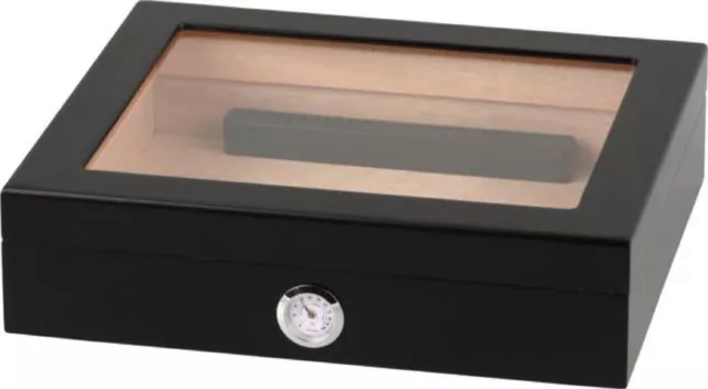 Humidor - Pour 25 Cigares - Cave A Cigares - Nueve - Noir - Couvercle Vitré