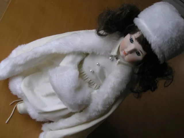 Beautiful Russian Princess Bisque Girl Doll White Velvet Dress 16" Fur