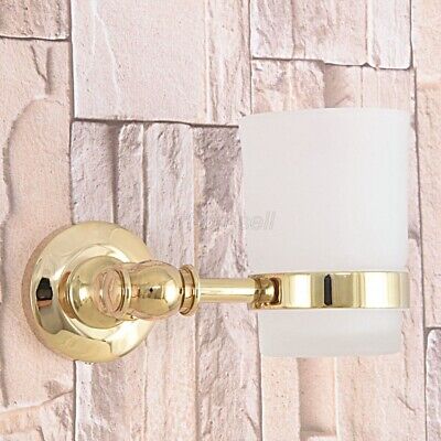 Gold Color Brass Bathroom Wall Mount Toothbrush Holder w/ Single Glass Cup